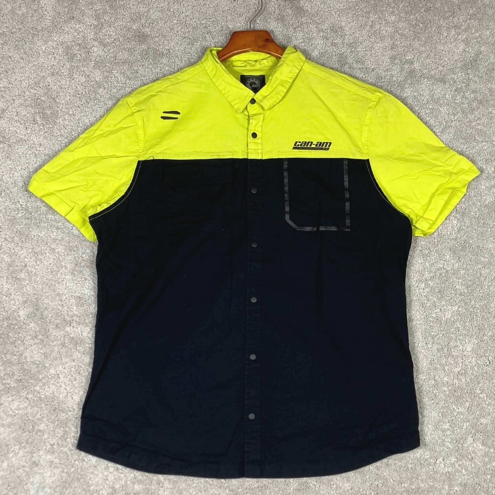 Can-Am BRP Mens Large Short Sleeve Button Down Shirt Black Yellow